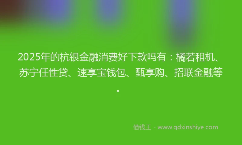 2025年的杭银金融消费好下款吗有：橘若租机、苏宁任性贷、速享宝钱包、甄享购、招联金融等。