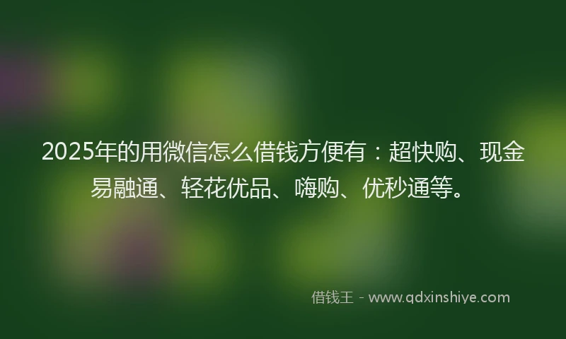 2025年的用微信怎么借钱方便有：超快购、现金易融通、轻花优品、嗨购、优秒通等。