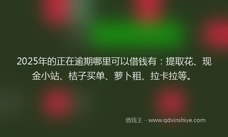 2025年的正在逾期哪里可以借钱有：提取花、现金小站、桔子买单、萝卜租、拉卡拉等。