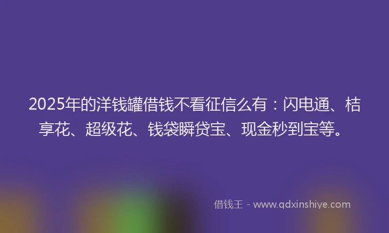 2025年的洋钱罐借钱不看征信么有：闪电通、桔享花、超级花、钱袋瞬贷宝、现金秒到宝等。