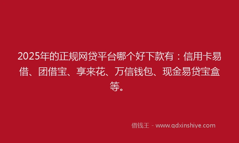 2025年的正规网贷平台哪个好下款有：信用卡易借、团借宝、享来花、万信钱包、现金易贷宝盒等。
