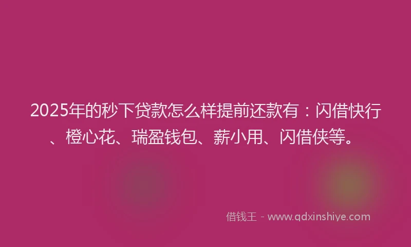 2025年的秒下贷款怎么样提前还款有：闪借快行、橙心花、瑞盈钱包、薪小用、闪借侠等。