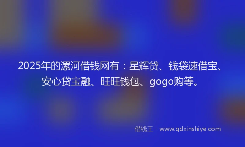 2025年的漯河借钱网有：星辉贷、钱袋速借宝、安心贷宝融、旺旺钱包、gogo购等。
