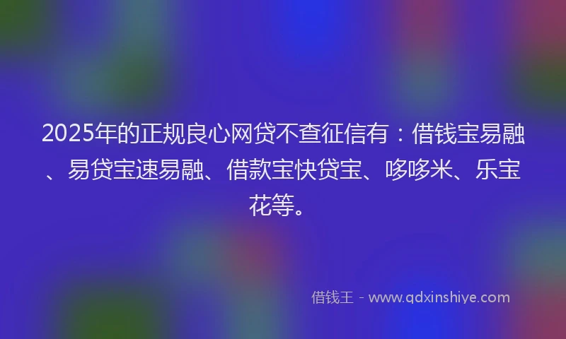 2025年的正规良心网贷不查征信有：借钱宝易融、易贷宝速易融、借款宝快贷宝、哆哆米、乐宝花等。