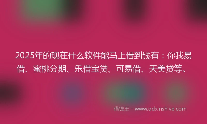 2025年的现在什么软件能马上借到钱有:你我易借、蜜桃分期、乐借宝贷、可易借、天美贷等。