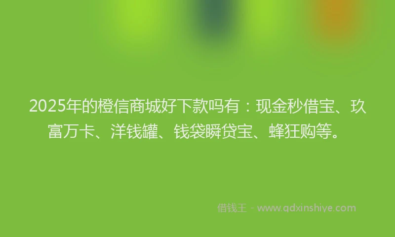 2025年的橙信商城好下款吗有：现金秒借宝、玖富万卡、洋钱罐、钱袋瞬贷宝、蜂狂购等。