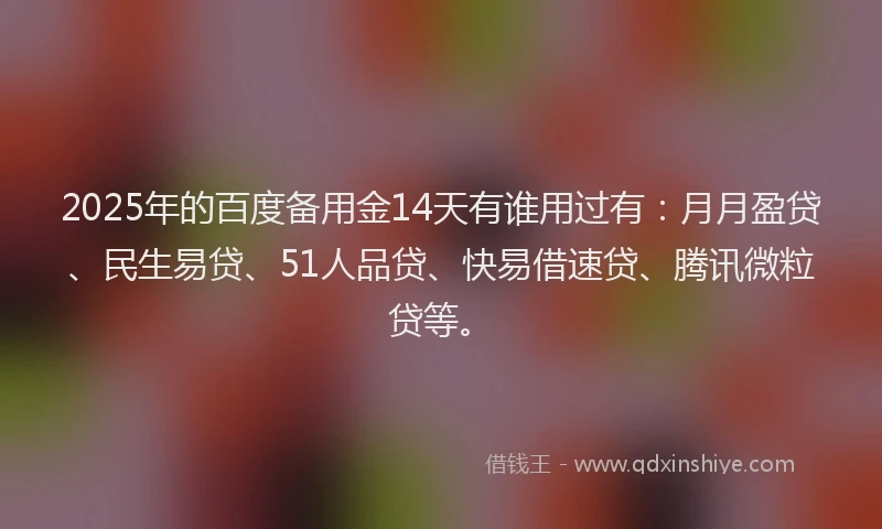 2025年的百度备用金14天有谁用过有：月月盈贷、民生易贷、51人品贷、快易借速贷、腾讯微粒贷等。
