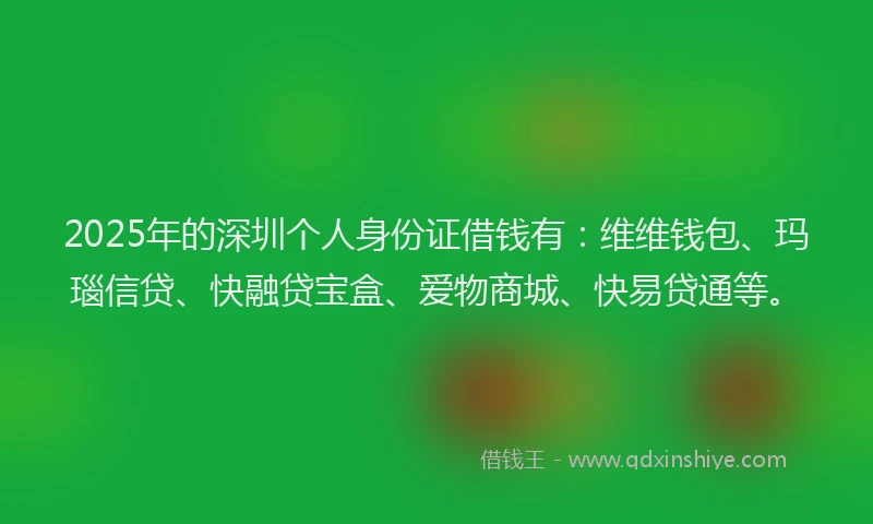 2025年的深圳个人身份证借钱有：维维钱包、玛瑙信贷、快融贷宝盒、爱物商城、快易贷通等。