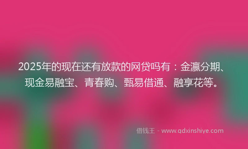 2025年的现在还有放款的网贷吗有：金瀛分期、现金易融宝、青春购、甄易借通、融享花等。