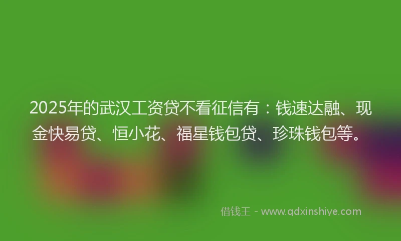 2025年的武汉工资贷不看征信有：钱速达融、现金快易贷、恒小花、福星钱包贷、珍珠钱包等。