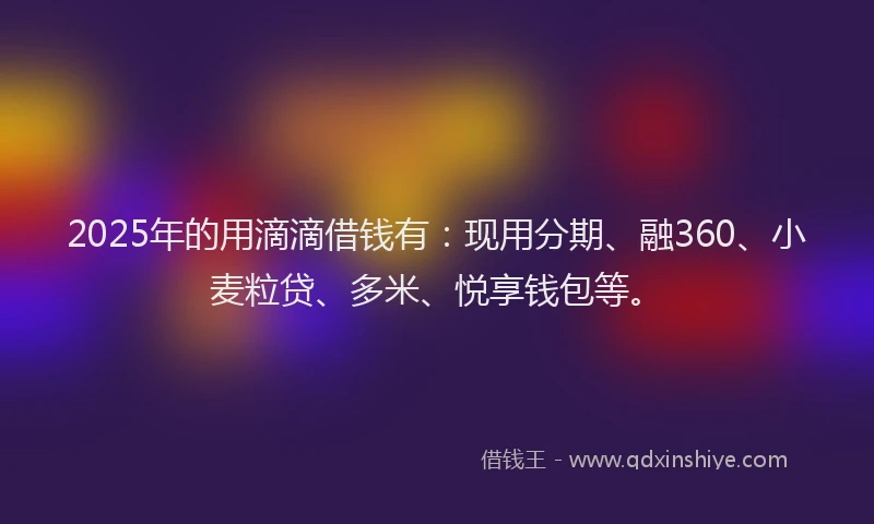 2025年的用滴滴借钱有:现用分期、融360、小麦粒贷、多米、悦享钱包等。