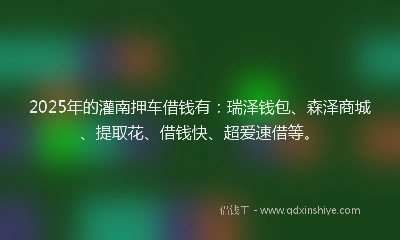 2025年的灌南押车借钱有：瑞泽钱包、森泽商城、提取花、借钱快、超爱速借等。