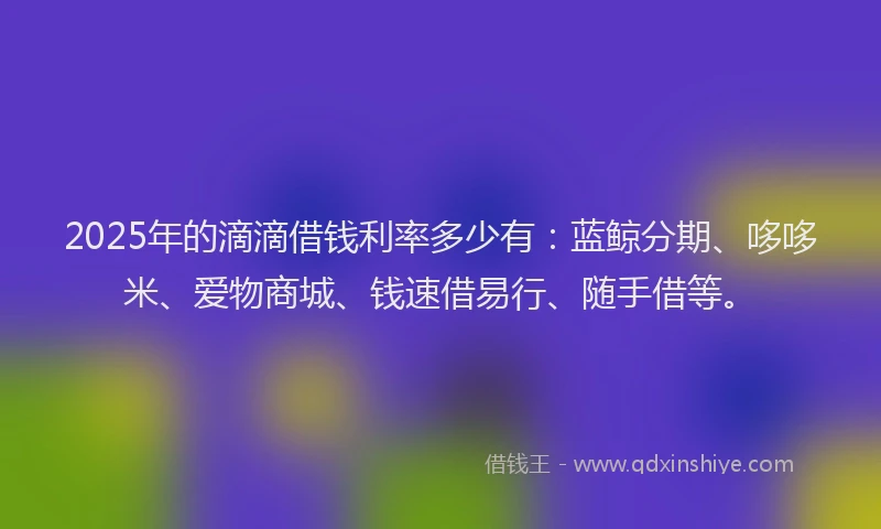 2025年的滴滴借钱利率多少有：蓝鲸分期、哆哆米、爱物商城、钱速借易行、随手借等。