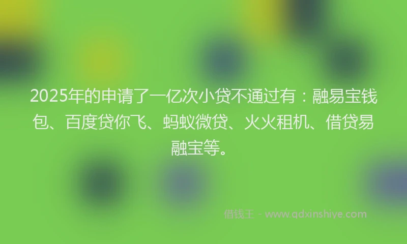 2025年的申请了一亿次小贷不通过有：融易宝钱包、百度贷你飞、蚂蚁微贷、火火租机、借贷易融宝等。