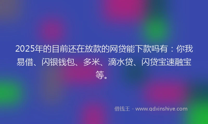2025年的目前还在放款的网贷能下款吗有：你我易借、闪银钱包、多米、滴水贷、闪贷宝速融宝等。