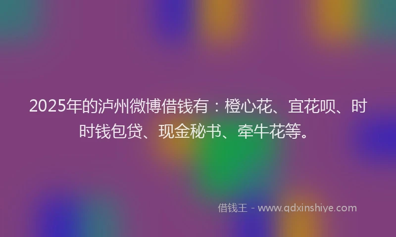 2025年的泸州微博借钱有：橙心花、宜花呗、时时钱包贷、现金秘书、牵牛花等。