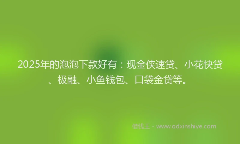 2025年的泡泡下款好有：现金侠速贷、小花快贷、极融、小鱼钱包、口袋金贷等。