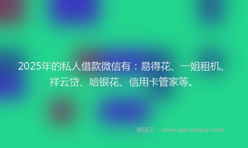 2025年的私人借款微信有：易得花、一姐租机、祥云贷、哈银花、信用卡管家等。