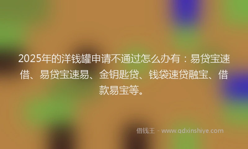 2025年的洋钱罐申请不通过怎么办有：易贷宝速借、易贷宝速易、金钥匙贷、钱袋速贷融宝、借款易宝等。