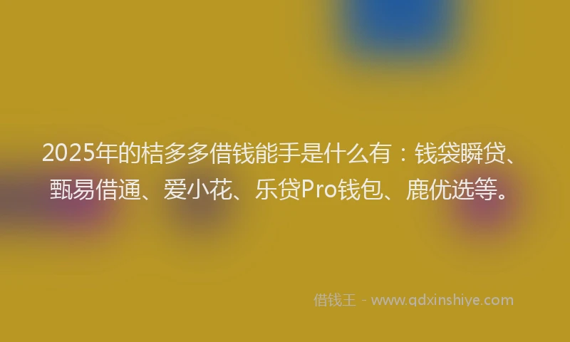 2025年的桔多多借钱能手是什么有：钱袋瞬贷、甄易借通、爱小花、乐贷Pro钱包、鹿优选等。