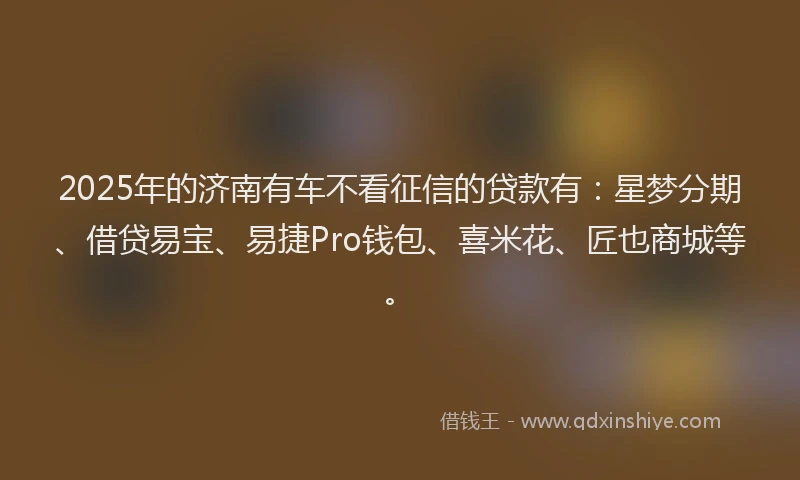 2025年的济南有车不看征信的贷款有：星梦分期、借贷易宝、易捷Pro钱包、喜米花、匠也商城等。