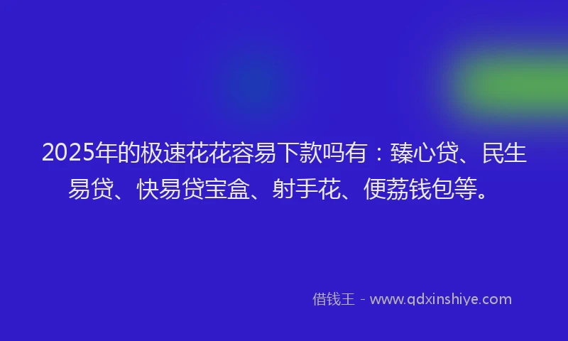 2025年的极速花花容易下款吗有：臻心贷、民生易贷、快易贷宝盒、射手花、便荔钱包等。