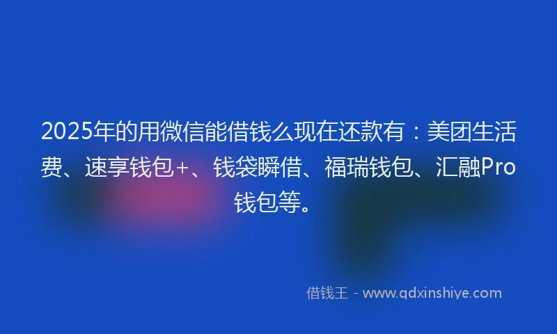 2025年的用微信能借钱么现在还款有：美团生活费、速享钱包+、钱袋瞬借、福瑞钱包、汇融Pro钱包等。