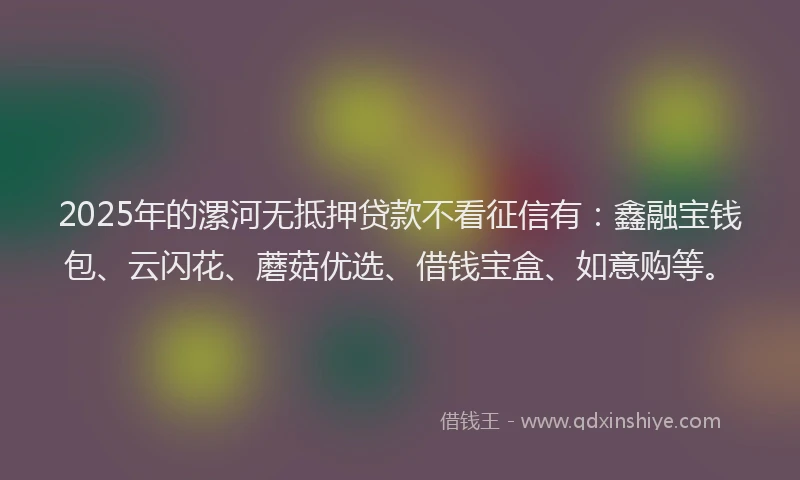 2025年的漯河无抵押贷款不看征信有：鑫融宝钱包、云闪花、蘑菇优选、借钱宝盒、如意购等。