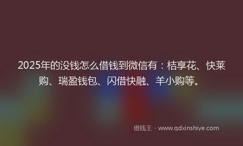 2025年的没钱怎么借钱到微信有：桔享花、快莱购、瑞盈钱包、闪借快融、羊小购等。
