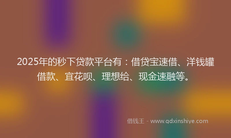 2025年的秒下贷款平台有：借贷宝速借、洋钱罐借款、宜花呗、理想给、现金速融等。