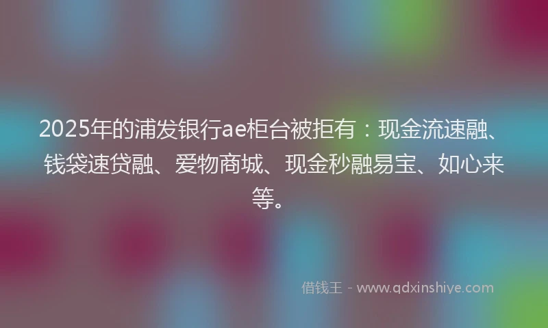 2025年的浦发银行ae柜台被拒有：现金流速融、钱袋速贷融、爱物商城、现金秒融易宝、如心来等。
