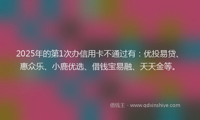 2025年的第1次办信用卡不通过有：优投易贷、惠众乐、小鹿优选、借钱宝易融、天天金等。