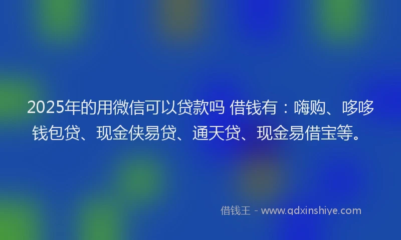 2025年的用微信可以贷款吗 借钱有：嗨购、哆哆钱包贷、现金侠易贷、通天贷、现金易借宝等。