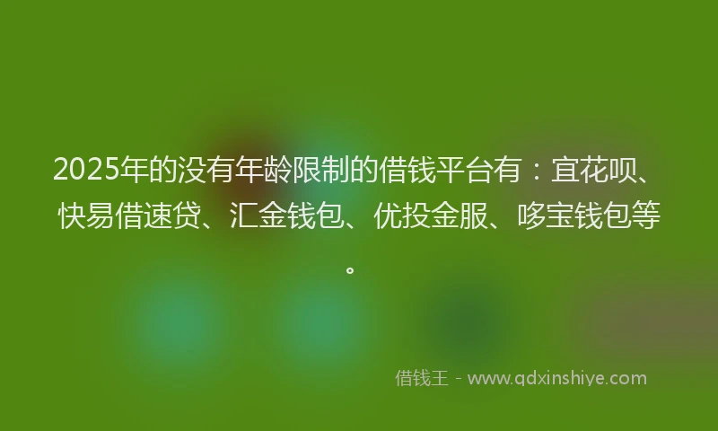 2025年的没有年龄限制的借钱平台有：宜花呗、快易借速贷、汇金钱包、优投金服、哆宝钱包等。