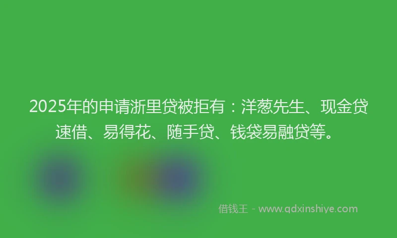2025年的申请浙里贷被拒有：洋葱先生、现金贷速借、易得花、随手贷、钱袋易融贷等。