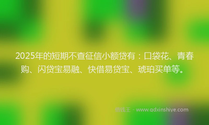 2025年的短期不查征信小额贷有：口袋花、青春购、闪贷宝易融、快借易贷宝、琥珀买单等。