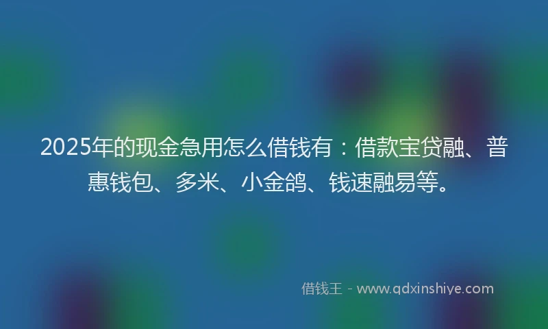 2025年的现金急用怎么借钱有：借款宝贷融、普惠钱包、多米、小金鸽、钱速融易等。