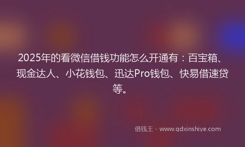 2025年的看微信借钱功能怎么开通有：百宝箱、现金达人、小花钱包、迅达Pro钱包、快易借速贷等。
