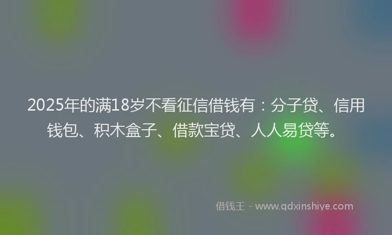 2025年的满18岁不看征信借钱有：分子贷、信用钱包、积木盒子、借款宝贷、人人易贷等。