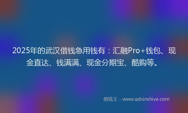 2025年的武汉借钱急用钱有：汇融Pro+钱包、现金直达、钱满满、现金分期宝、酷购等。