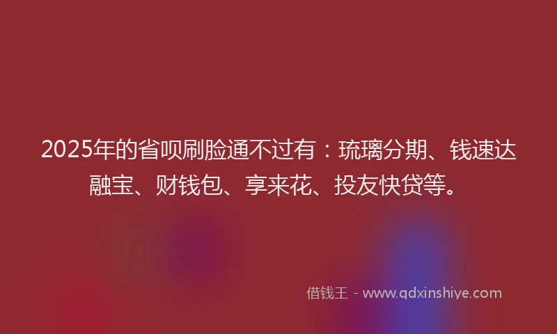 2025年的省呗刷脸通不过有：琉璃分期、钱速达融宝、财钱包、享来花、投友快贷等。