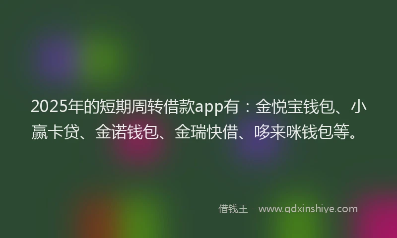 2025年的短期周转借款app有：金悦宝钱包、小赢卡贷、金诺钱包、金瑞快借、哆来咪钱包等。