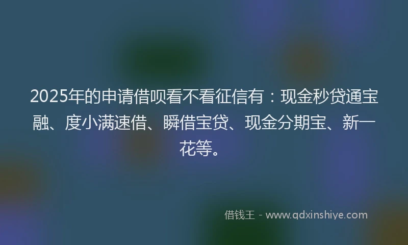 2025年的申请借呗看不看征信有：现金秒贷通宝融、度小满速借、瞬借宝贷、现金分期宝、新一花等。