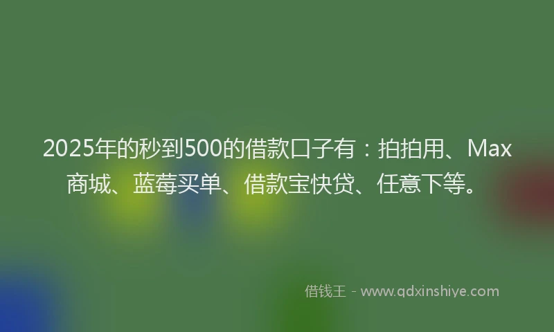 2025年的秒到500的借款口子有：拍拍用、Max商城、蓝莓买单、借款宝快贷、任意下等。
