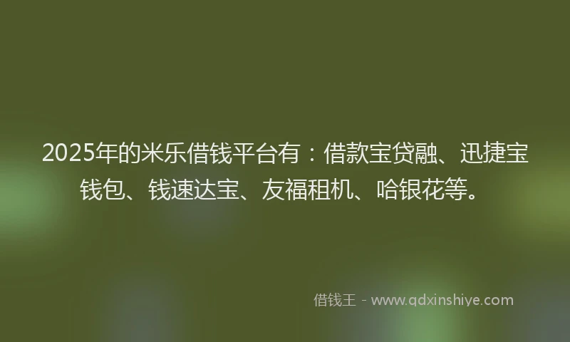 2025年的米乐借钱平台有：借款宝贷融、迅捷宝钱包、钱速达宝、友福租机、哈银花等。