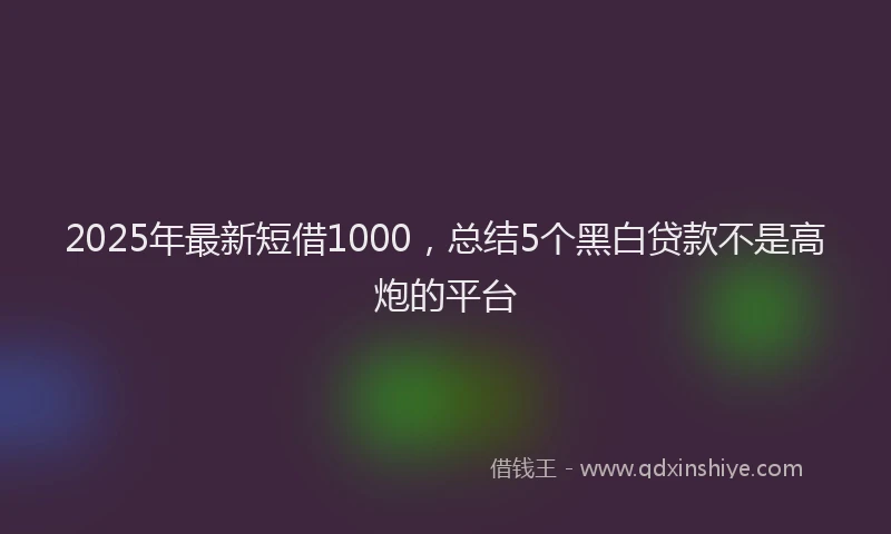 2025年最新短借1000，总结5个黑白贷款不是高炮的平台