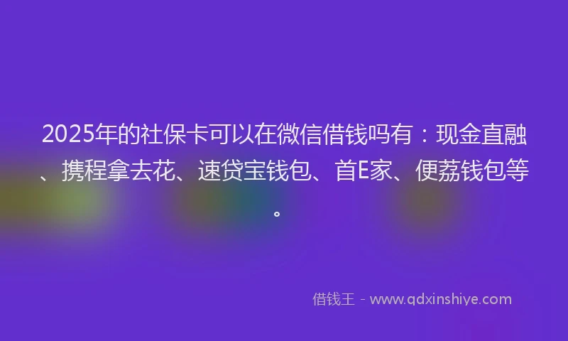 2025年的社保卡可以在微信借钱吗有:现金直融、携程拿去花、速贷宝钱包、首E家、便荔钱包等。