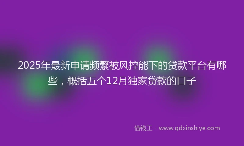 2025年最新申请频繁被风控能下的贷款平台有哪些，概括五个12月独家贷款的口子
