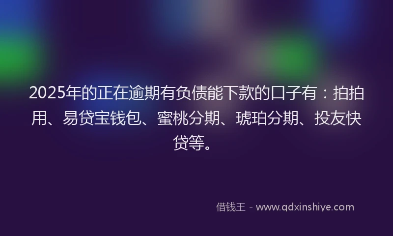 2025年的正在逾期有负债能下款的口子有：拍拍用、易贷宝钱包、蜜桃分期、琥珀分期、投友快贷等。