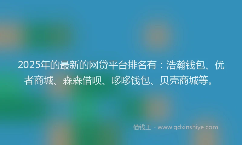 2025年的最新的网贷平台排名有：浩瀚钱包、优者商城、森森借呗、哆哆钱包、贝壳商城等。